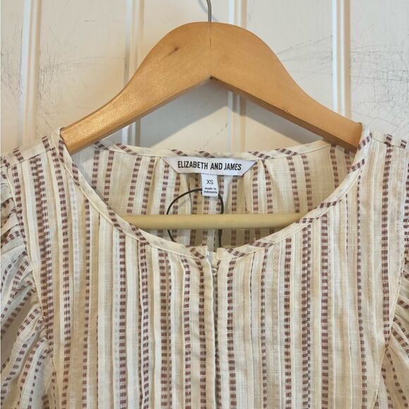 Elizabeth and James Peasant Balloon sleeve Blouse with Subtle Stripes - Picture 4 of 11